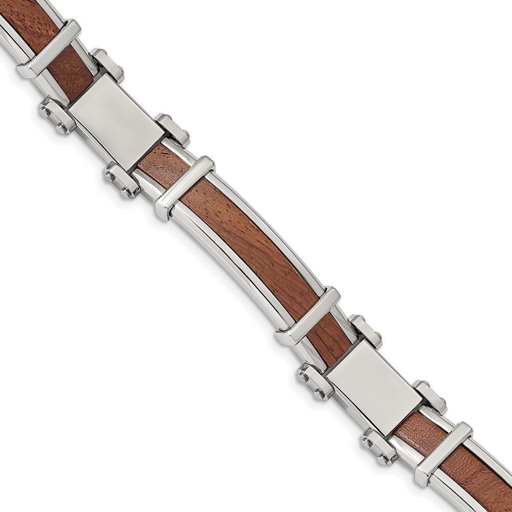 Chisel Stainless Steel Polished with Wood Inlay 8.25 inch Link Bracelet SRB2161-8.25