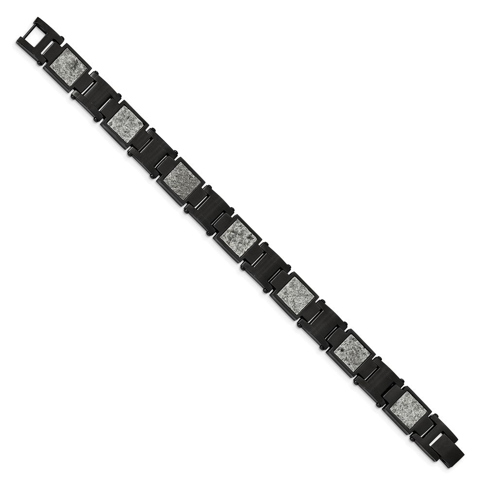 Chisel Stainless Steel Polished Black IP-plated with Sedimentary Rock Inlay 8.5 inch Link Bracelet SRB2168-8.5