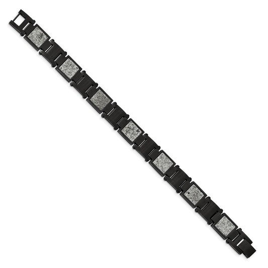 Chisel Stainless Steel Polished Black IP-plated with Sedimentary Rock Inlay 8.5 inch Link Bracelet SRB2168-8.5