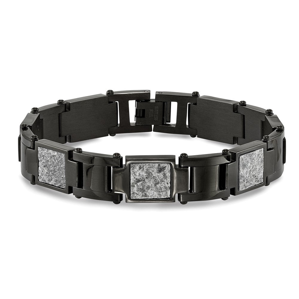 Chisel Stainless Steel Polished Black IP-plated with Sedimentary Rock Inlay 8.5 inch Link Bracelet SRB2168-8.5