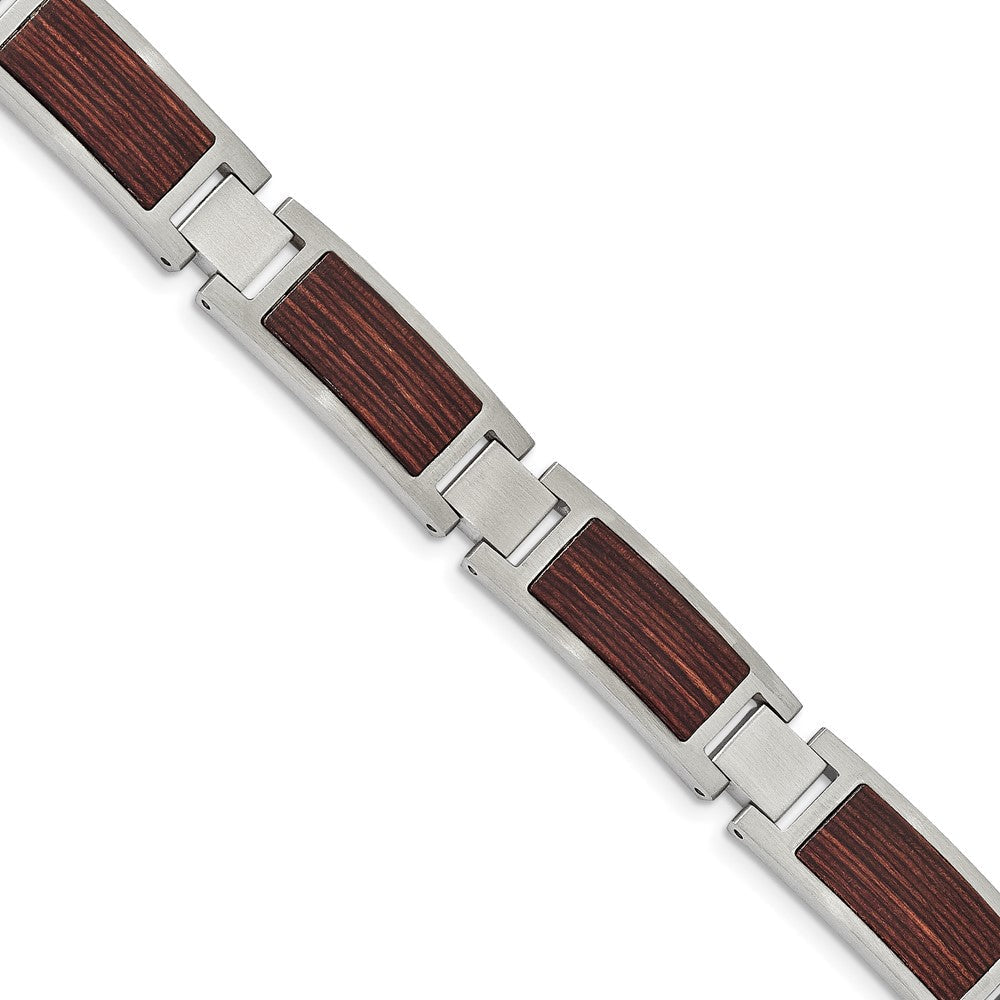 Chisel Stainless Steel Brushed with Wood Inlay 8.75 inch Link Bracelet SRB2169-8.75