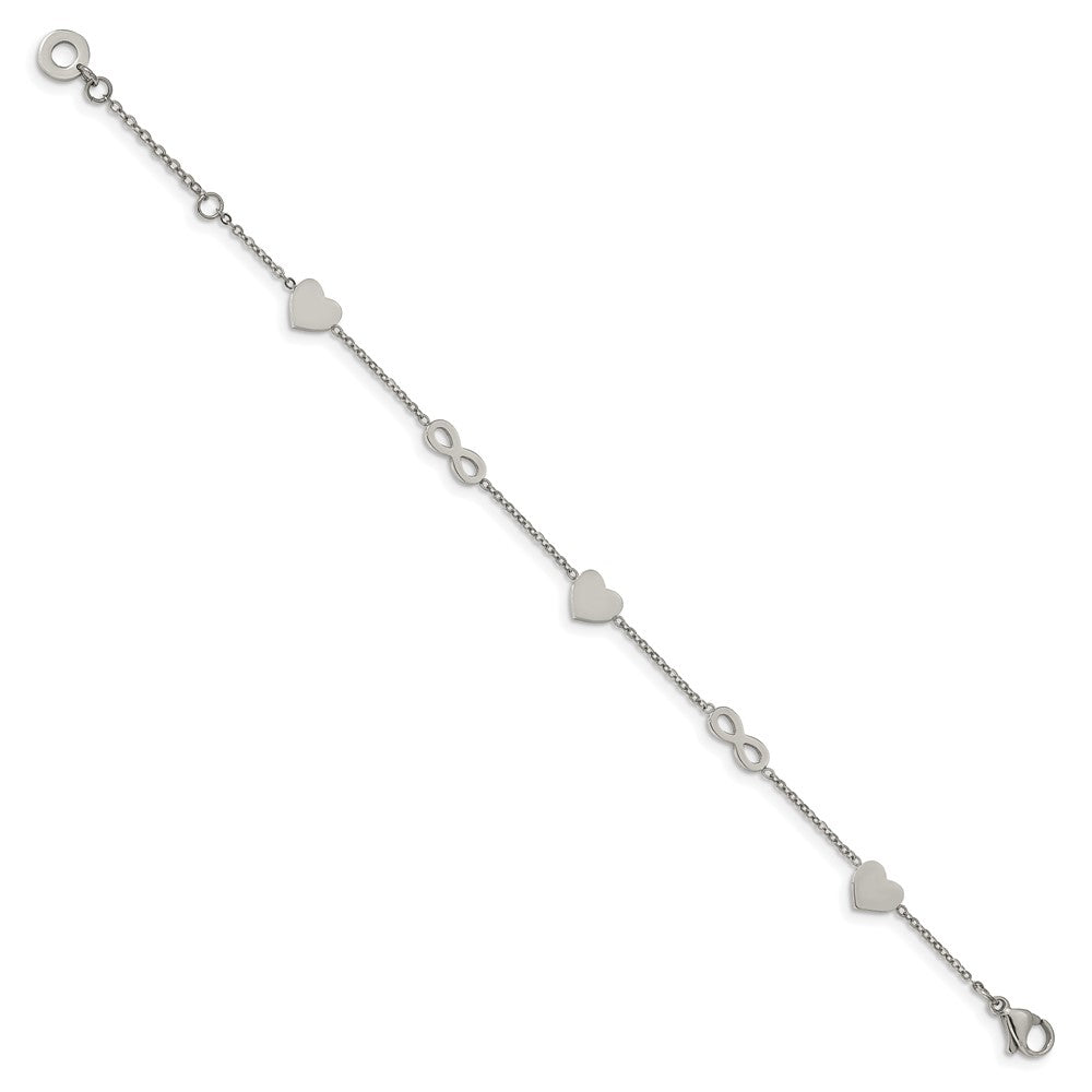 Chisel Stainless Steel Polished Heart and Infinity 7 inch Bracelet with 1 inch Extension SRB2179-7