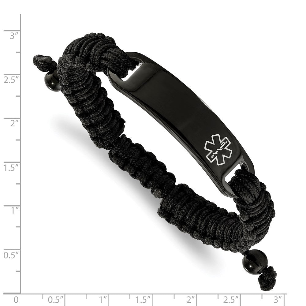 Chisel Stainless Steel Polished Black IP-plated with White Enamel Black Nylon Adjustable Medical ID Bracelet SRB2184