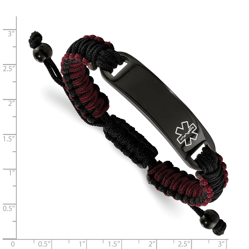 Chisel Stainless Steel Polished Black IP-plated with White Enamel Black and Red Nylon Adjustable Medical ID Bracelet SRB2185
