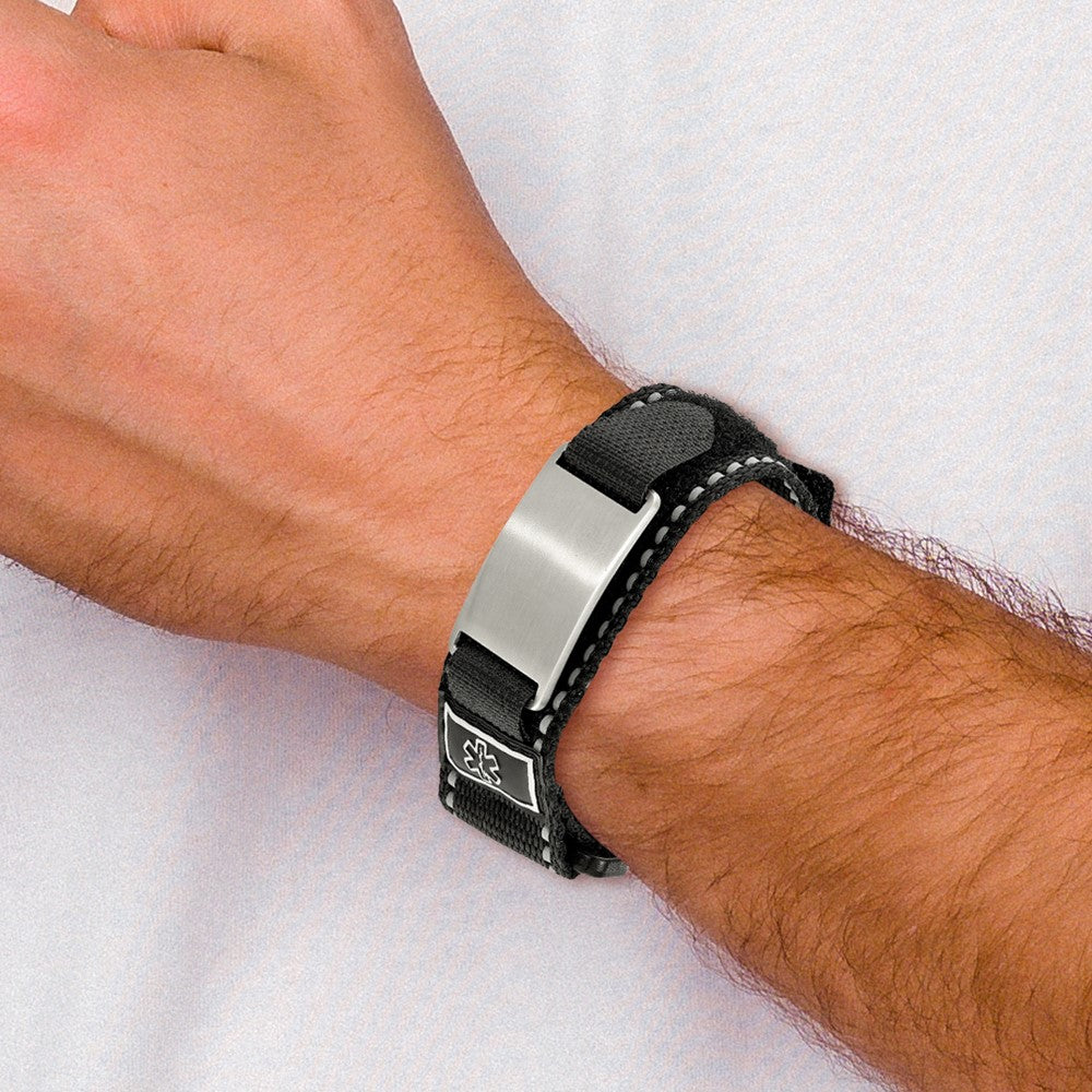 Chisel Stainless Steel Brushed Black Nylon with Adjustable Velcro Close Medical ID Bracelet SRB2186