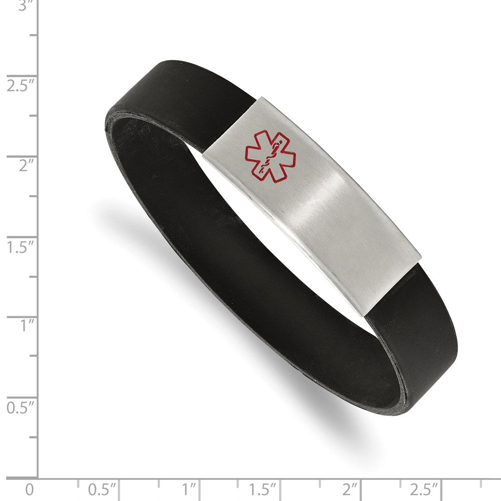 Chisel Stainless Steel Brushed with Red Enamel Black Silicone Stretch Medical ID Bracelet SRB2190