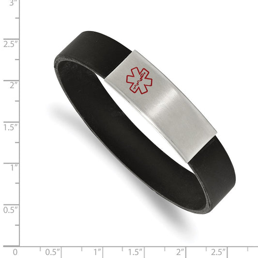 Chisel Stainless Steel Brushed with Red Enamel Black Silicone Stretch Medical ID Bracelet SRB2190