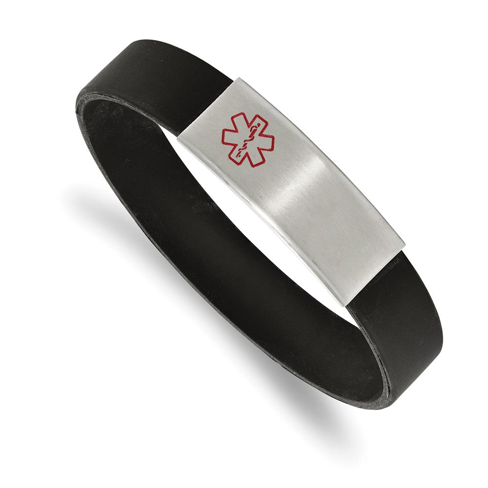 Chisel Stainless Steel Brushed with Red Enamel Black Silicone Stretch Medical ID Bracelet SRB2190