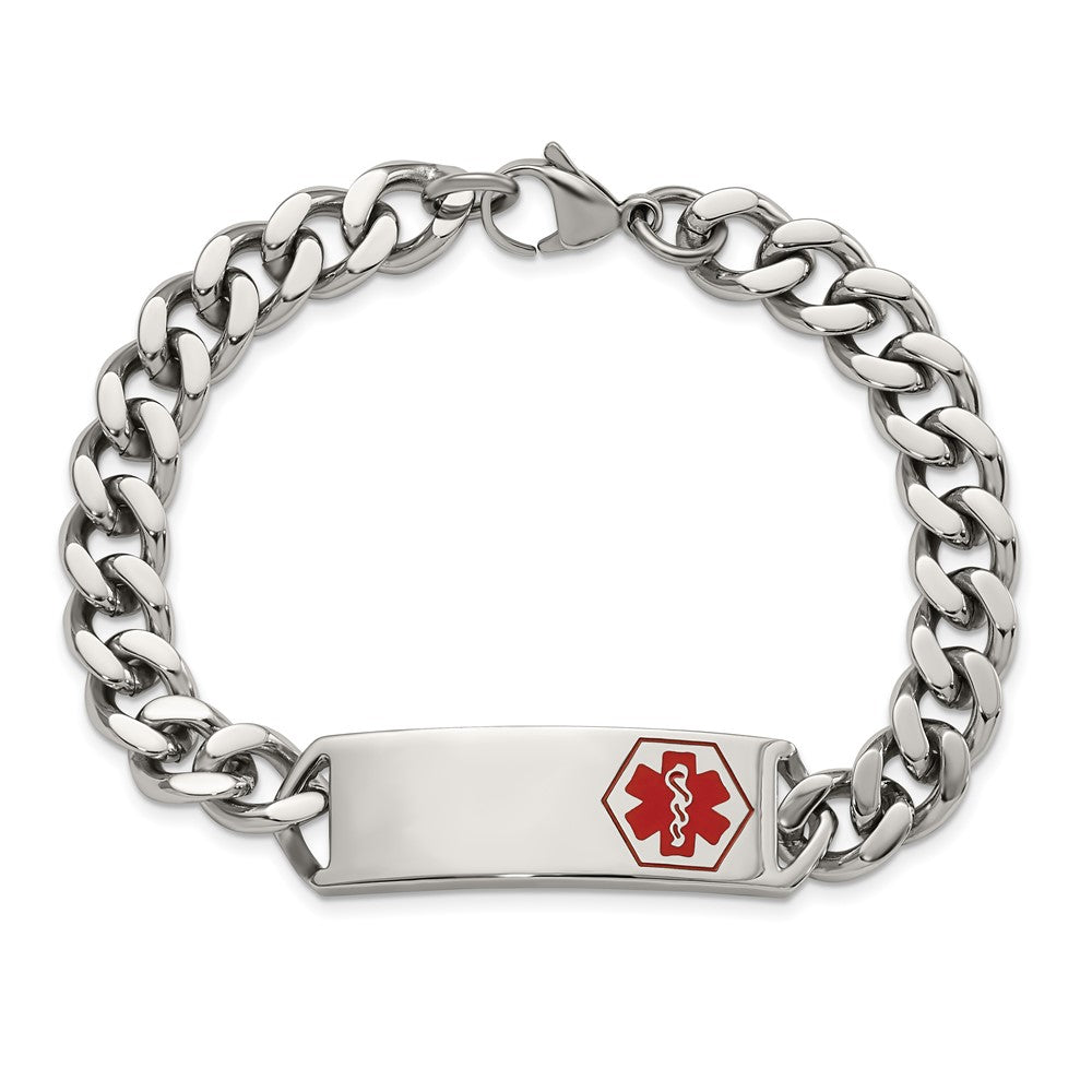 Chisel Stainless Steel Polished with Red Enamel Medical ID 8 inch Curb Chain Bracelet SRB2193-8