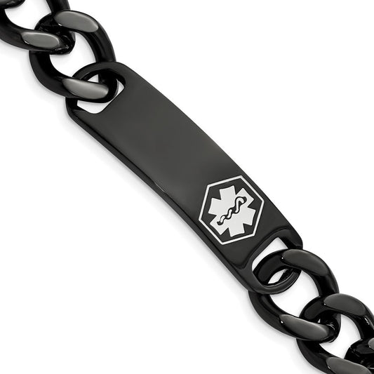 Chisel Stainless Steel Polished Black IP-plated with White Enamel Medical ID 8.25 inch Curb Chain Bracelet SRB2195-8.25