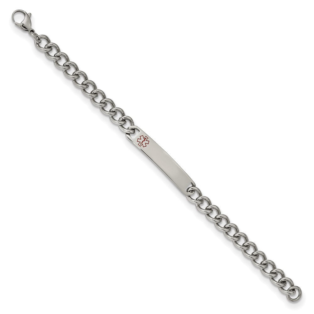 Chisel Stainless Steel Polished with Red Enamel Medical ID 8 inch Curb Chain Bracelet SRB2197-8