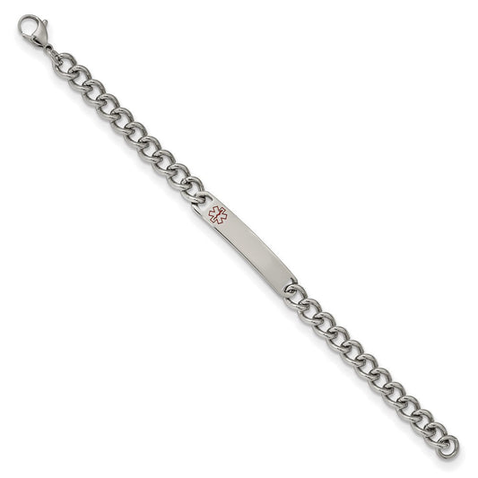 Chisel Stainless Steel Polished with Red Enamel Medical ID 8 inch Curb Chain Bracelet SRB2197-8