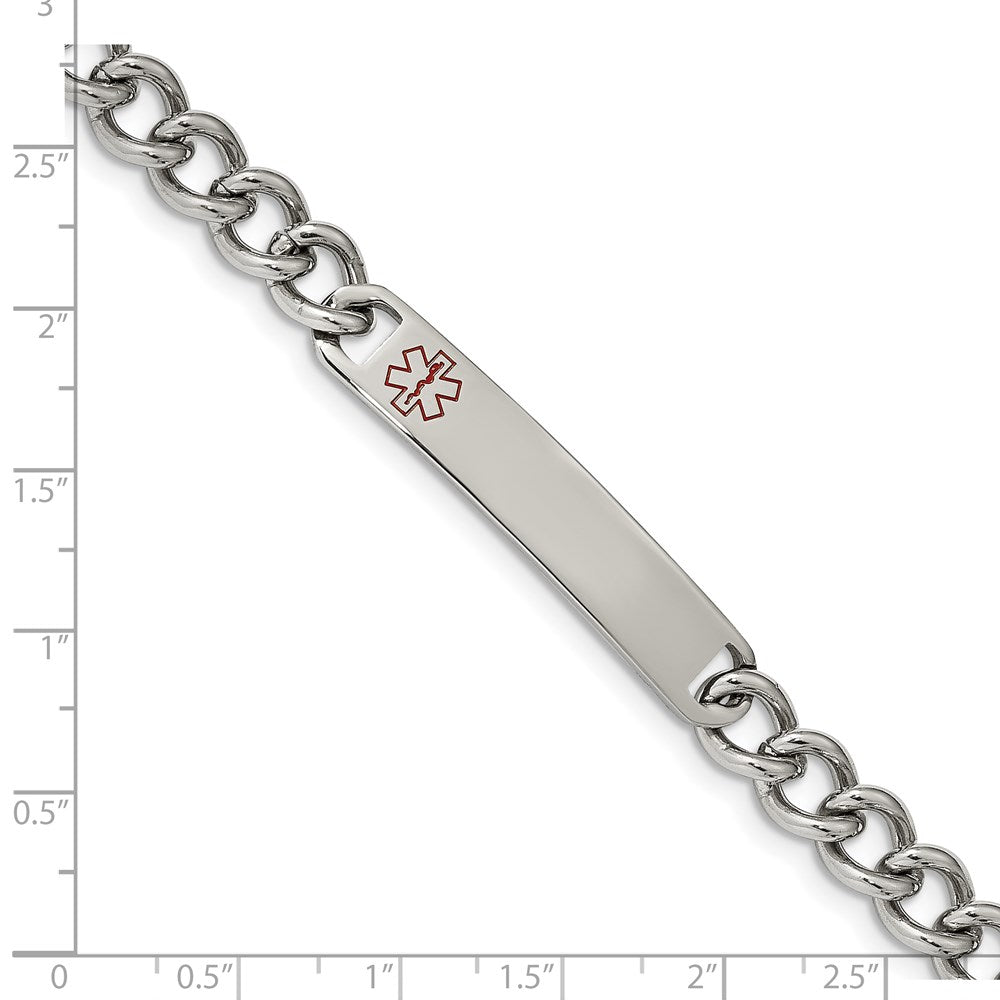 Chisel Stainless Steel Polished with Red Enamel Medical ID 8 inch Curb Chain Bracelet SRB2197-8