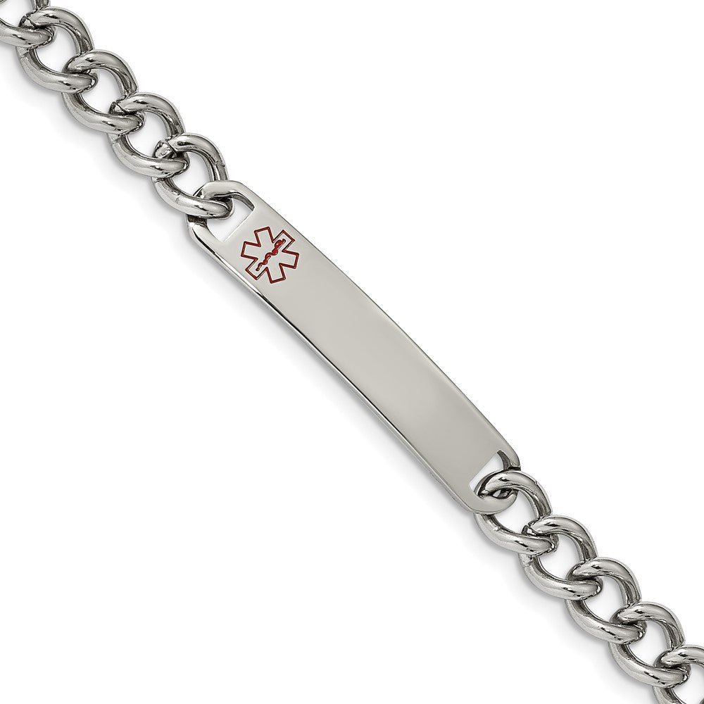 Chisel Stainless Steel Polished with Red Enamel Medical ID 8 inch Curb Chain Bracelet SRB2197-8