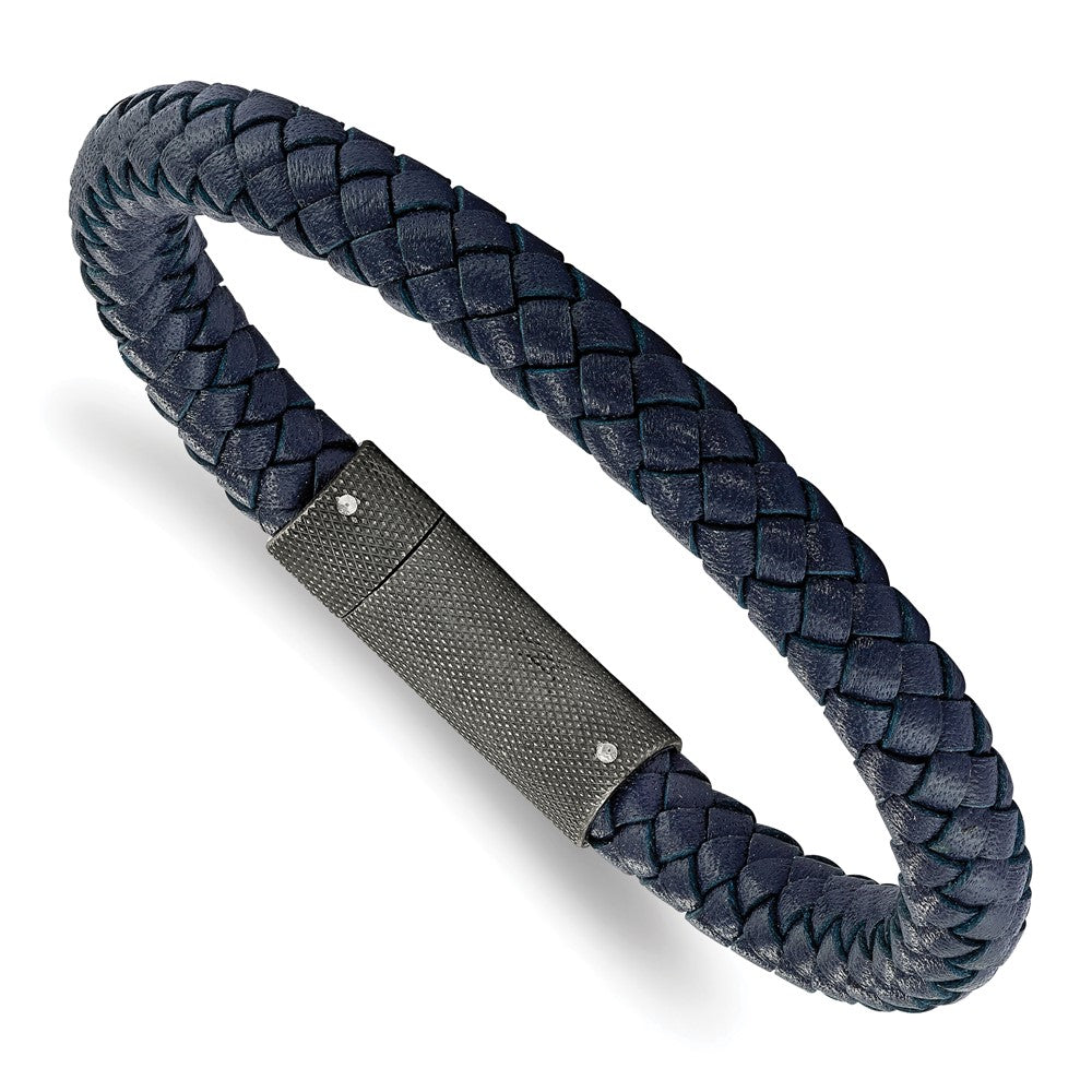Schisel tainless Steel Brushed Blue Braided Leather 8.5 inch Bracelet SRB2219-8.5