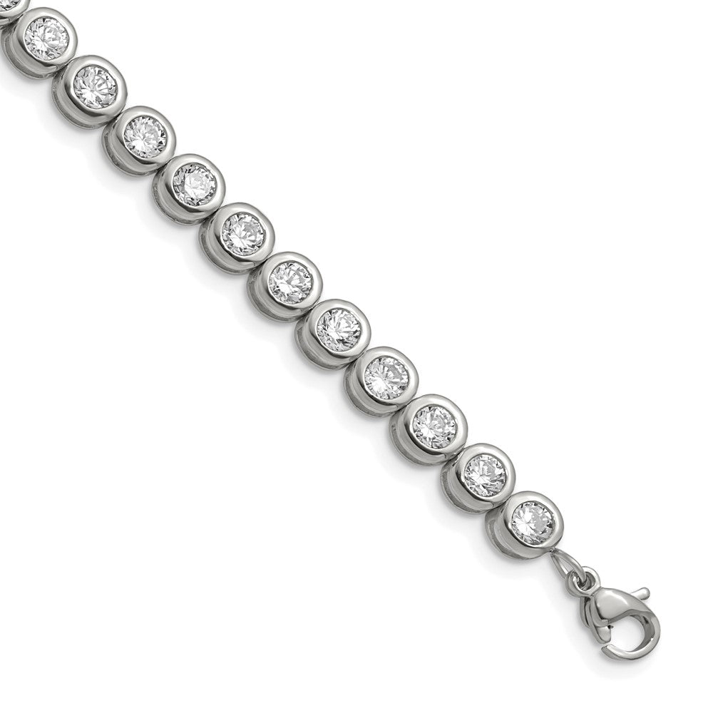 Chisel Stainless Steel Polished Round CZ Link 7 inch Bracelet with 1 inch Extension SRB2228-7