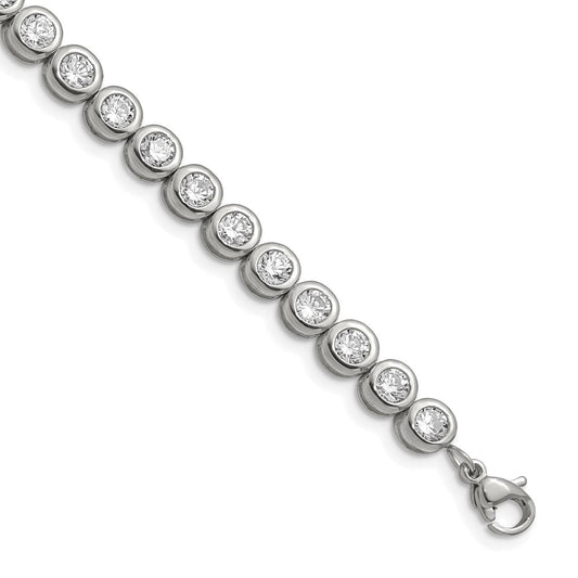 Chisel Stainless Steel Polished Round CZ Link 7 inch Bracelet with 1 inch Extension SRB2228-7