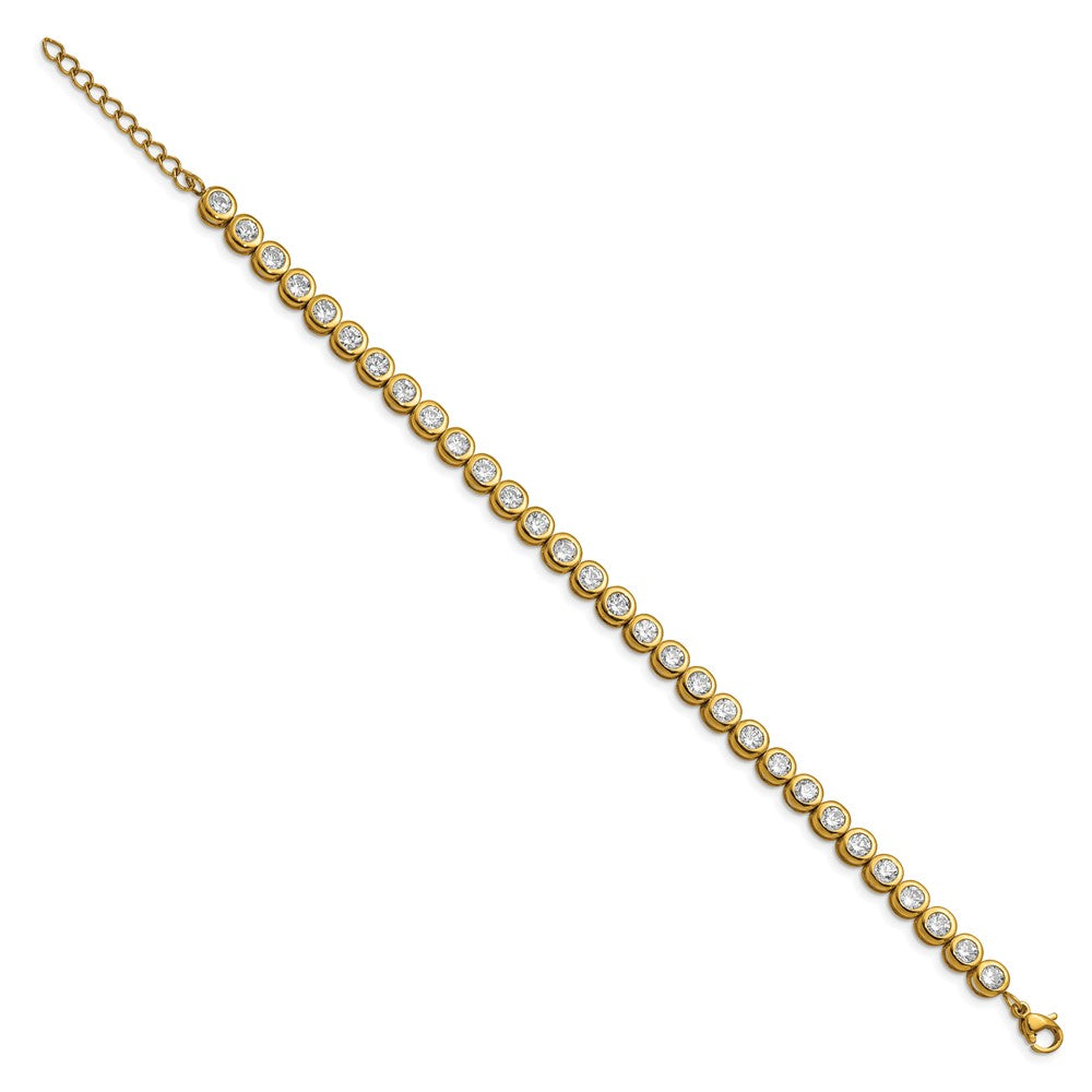 Chisel Stainless Steel Polished Yellow IP-plated Round CZ Link 7 inch Bracelet with 1 inch Extension SRB2229-7