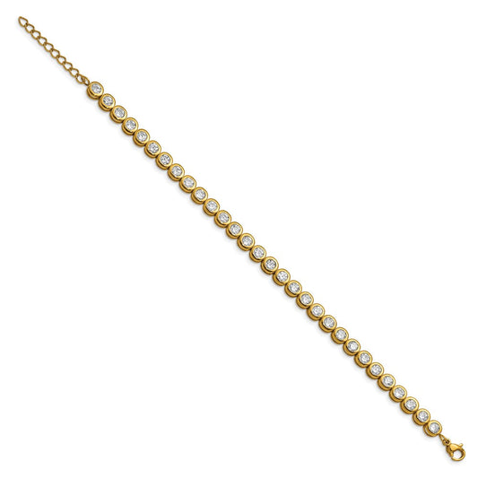 Chisel Stainless Steel Polished Yellow IP-plated Round CZ Link 7 inch Bracelet with 1 inch Extension SRB2229-7
