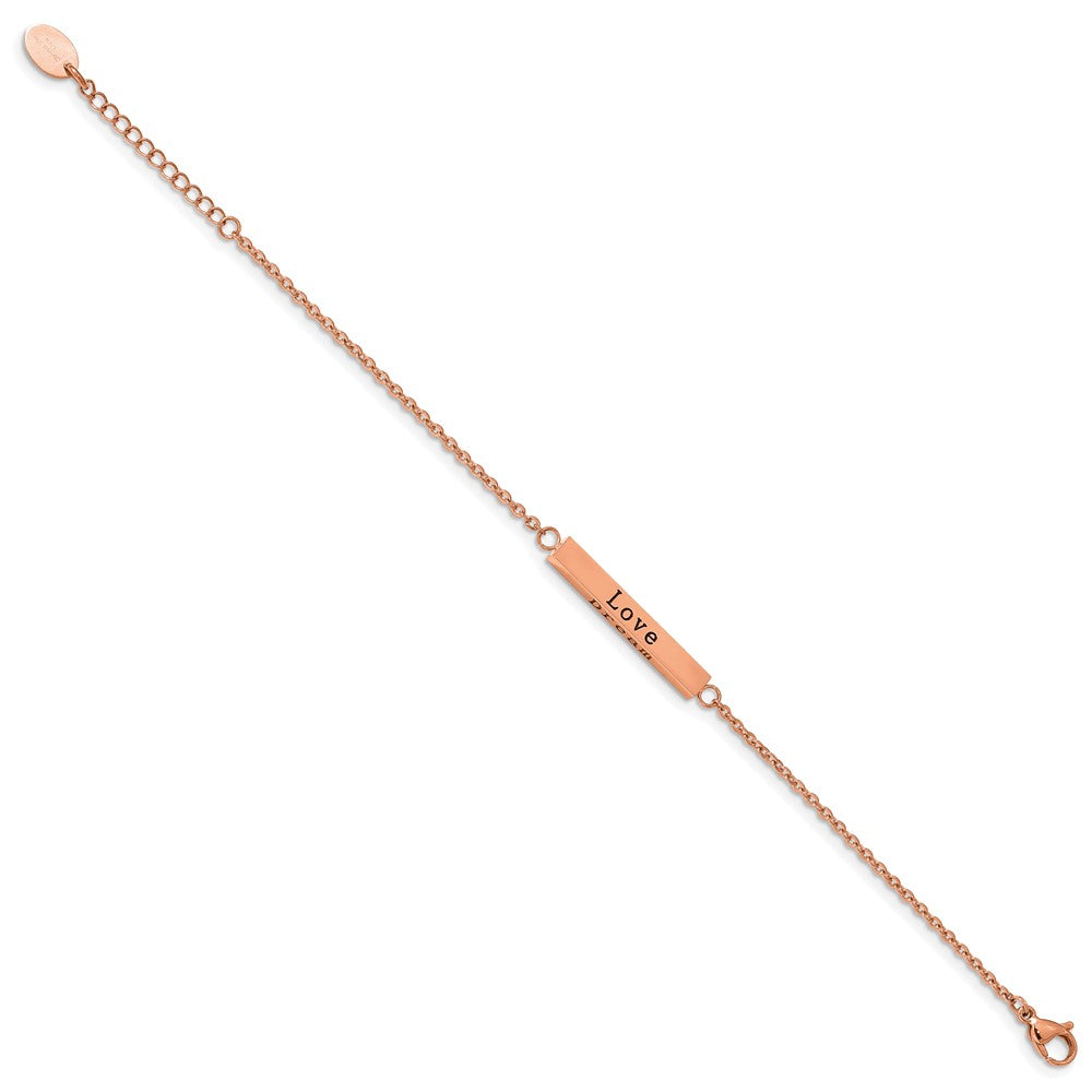 Chisel Stainless Steel Polished Rose IP-plated with CZ LOVE DREAM LAUGH Enjoy the little things 7 inch Bracelet with 1.5 inch Extension SRB2257-7