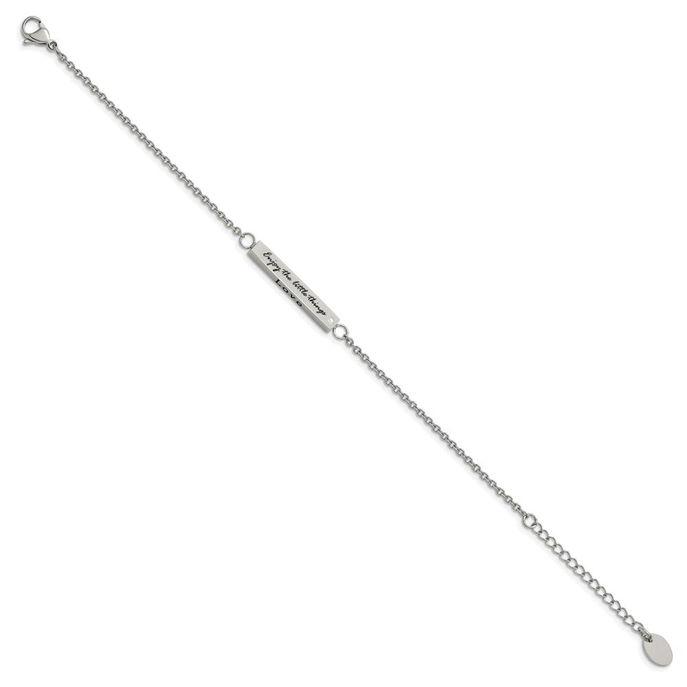 Chisel Stainless Steel Polished with CZ LOVE DREAM LAUGH Enjoy the little things 7 inch Bracelet with 1.5 inch Extension SRB2258-7