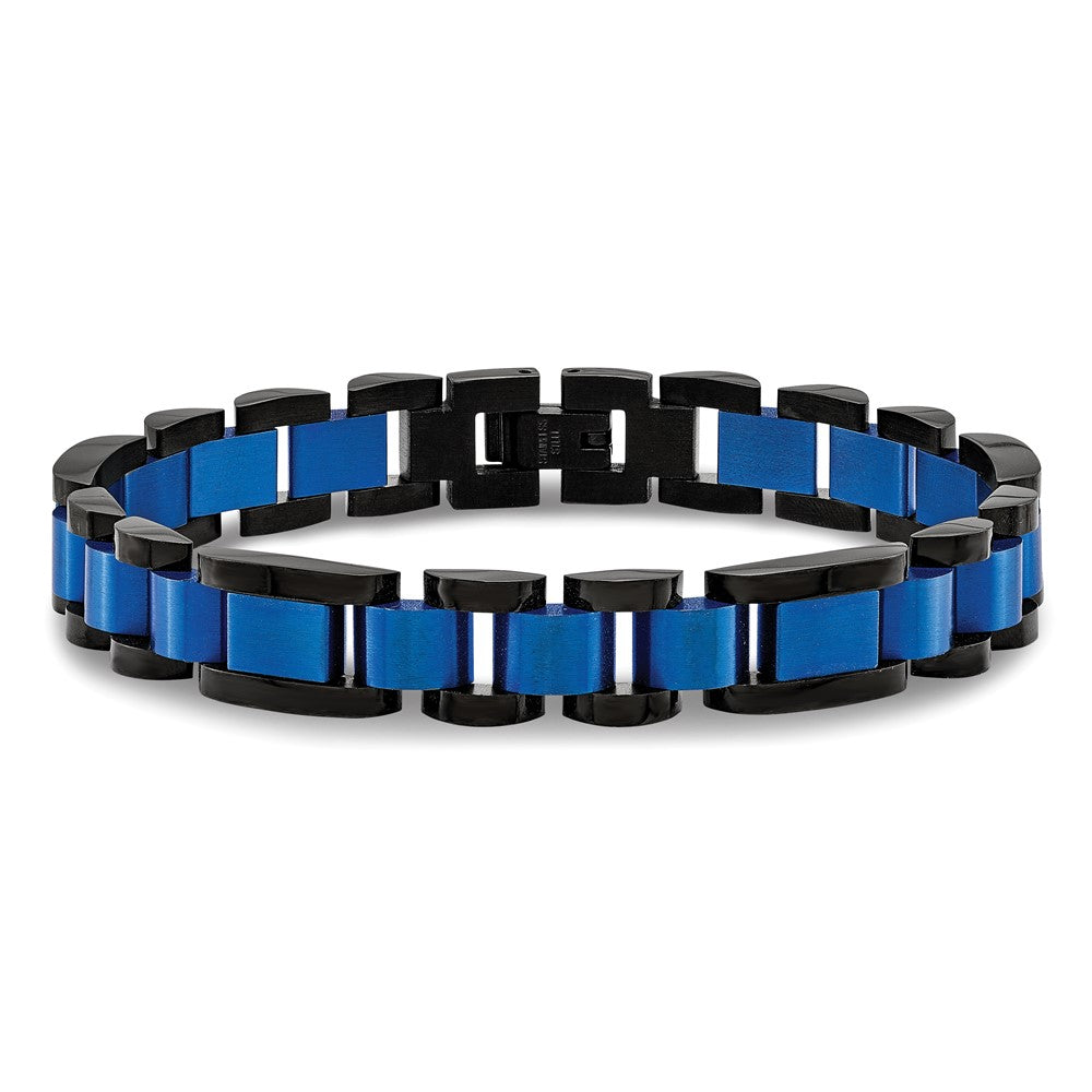 Chisel Stainless Steel Brushed and Polished Black and Blue IP-plated 8.75 inch Open Link Bracelet SRB2271-8.75