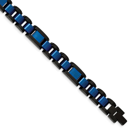 Chisel Stainless Steel Brushed and Polished Black and Blue IP-plated 8.75 inch Open Link Bracelet SRB2271-8.75