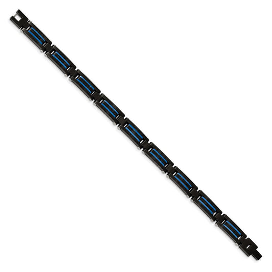 Chisel Stainless Steel Brushed and Polished Black and Blue IP-plated 8.5 inch Link Bracelet SRB2274-8.5
