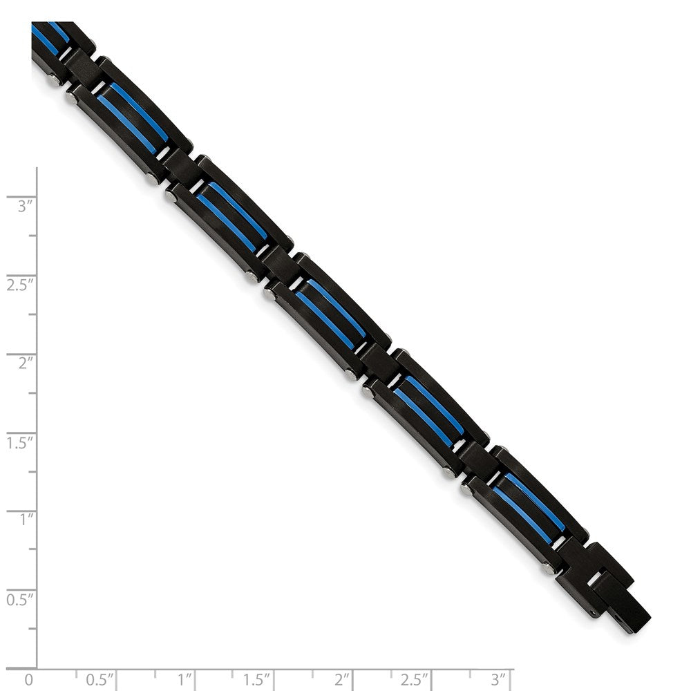 Chisel Stainless Steel Brushed and Polished Black and Blue IP-plated 8.5 inch Link Bracelet SRB2274-8.5
