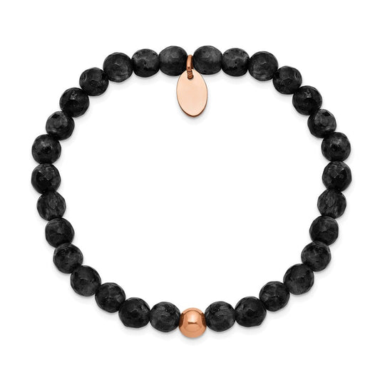 Chisel Stainless Steel Polished Rose IP-plated 6mm Black Onyx Stretch Bracelet SRB2342