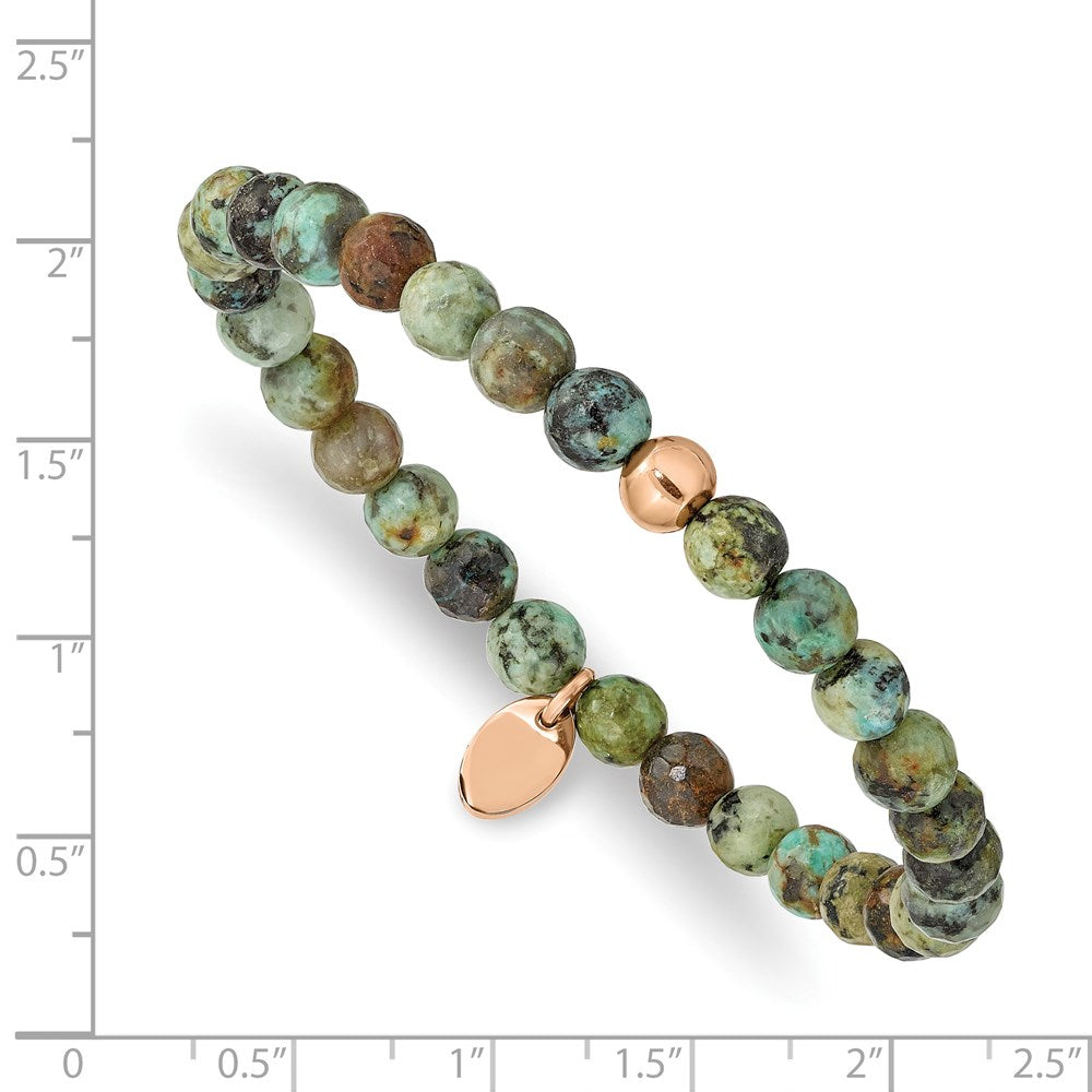 Chisel Stainless Steel Polished Rose IP-plated 6mm African Turquoise Beaded Stretch Bracelet SRB2345
