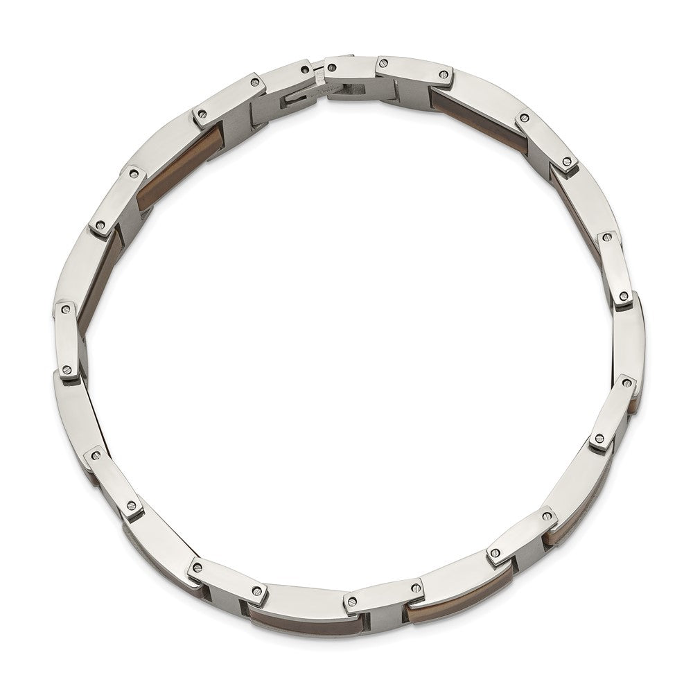 Chsiel Stainless Steel Polished with Tiger's Eye Inlay 8.5 inch Link Bracelet SRB2379-8.5
