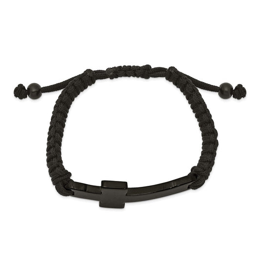Chisel Stainless Steel Polished Black IP-plated Cross Black Nylon Adjustable Bracelet SRB2382