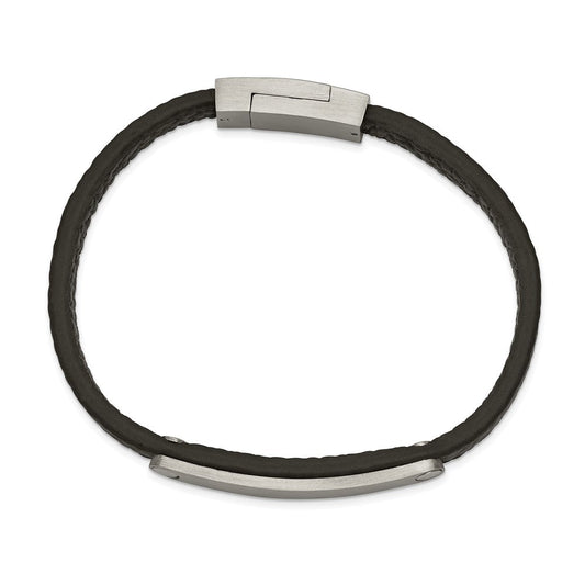 Chisel Stainless Steel Brushed Black Leather 8.25 inch ID Bracelet SRB2383-8.25