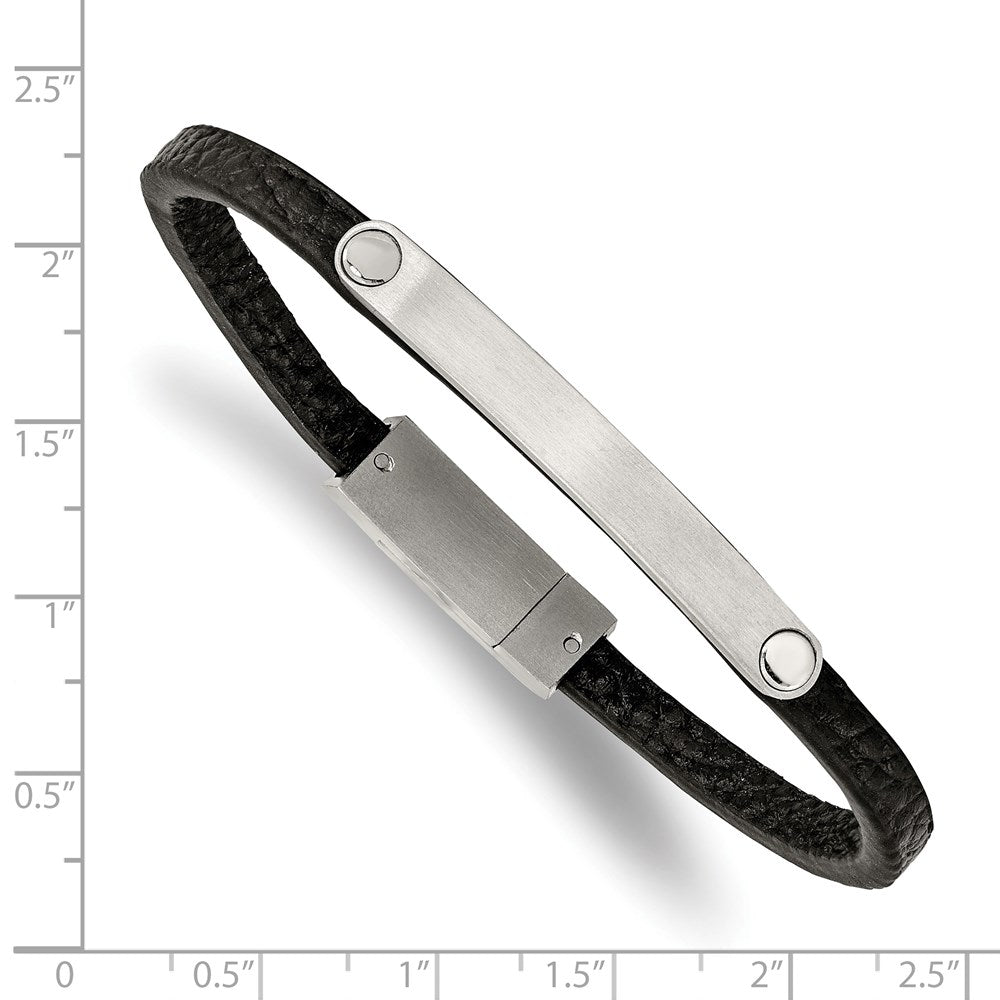 Chisel Stainless Steel Brushed Black Leather 8.25 inch ID Bracelet SRB2383-8.25