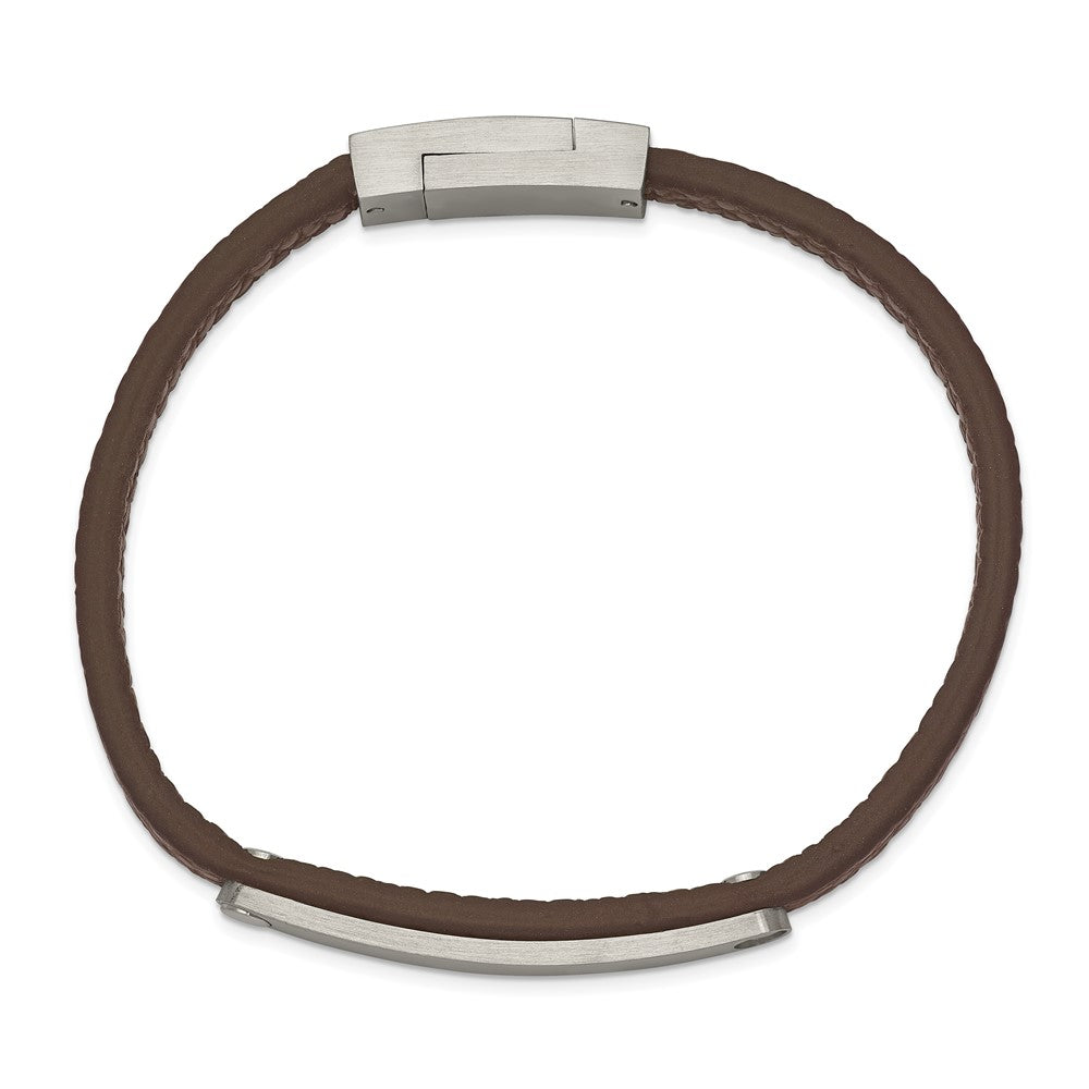 Chisel Stainless Steel Brushed Brown Leather 8.25 inch ID Bracelet SRB2384-8.25