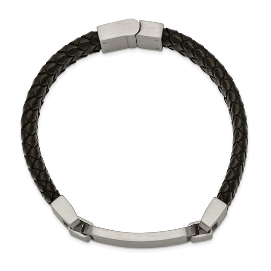 Chisel Stainless Steel Brushed Black Leather 8.5 inch ID Bracelet SRB2399-8.5