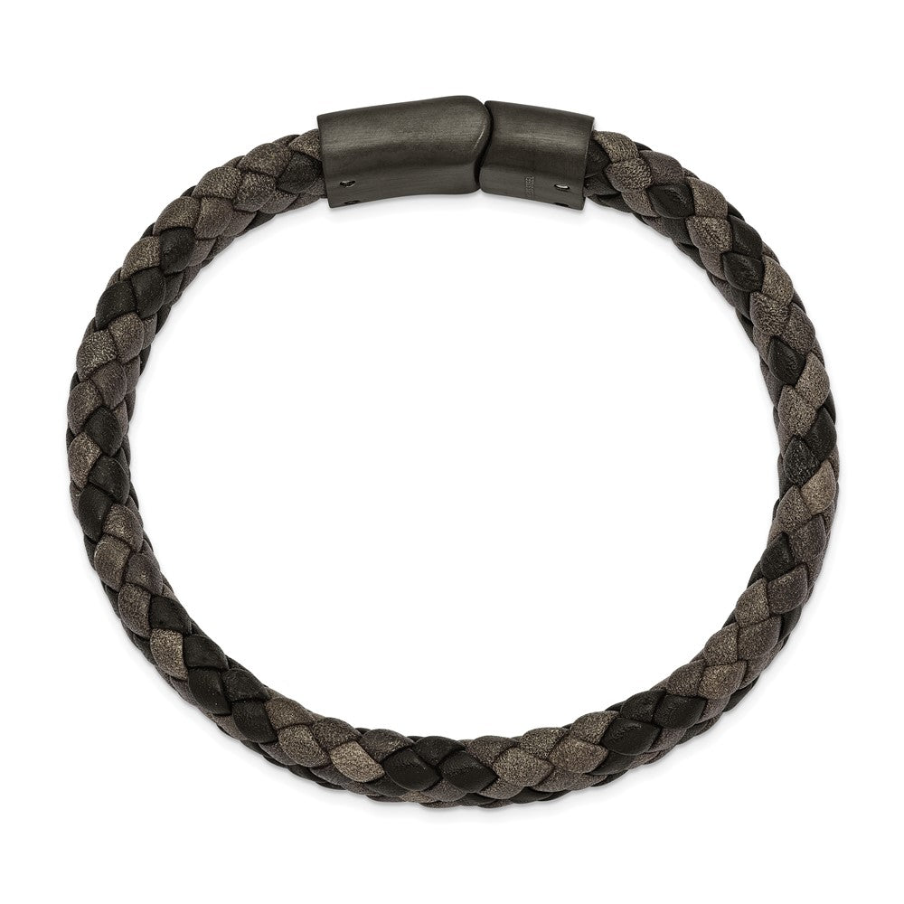 Chisel Stainless Steel Brushed Gun Metal IP-plated Brown Braided Leather 8.25 inch Bracelet SRB2417-8.25