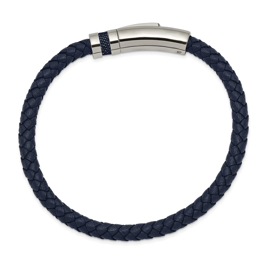 Chisel Stainless Steel Polished Blue Braided Leather 8.25 inch Bracelet SRB2422-8.25