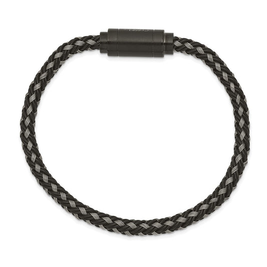 Chisel Stainless Steel Polished Black IP-plated Braided Wire and Rubber 8.25 inch Bracelet SRB2427-8.25