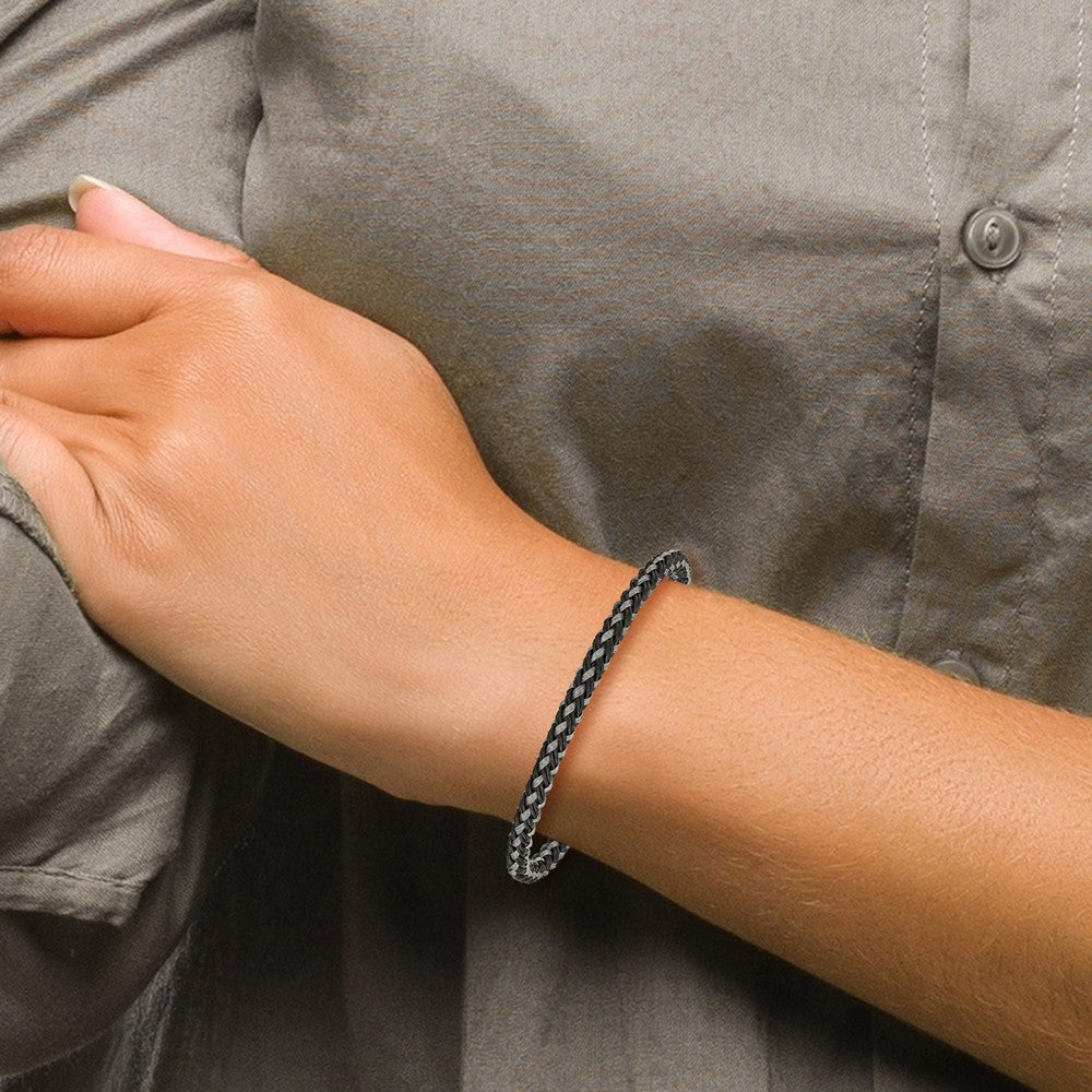 Chisel Stainless Steel Polished Black IP-plated Braided Wire and Rubber 8.25 inch Bracelet SRB2427-8.25
