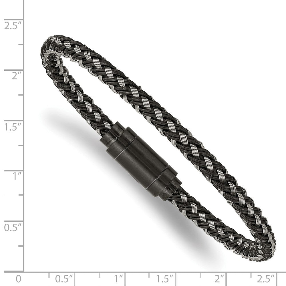 Chisel Stainless Steel Polished Black IP-plated Braided Wire and Rubber 8.25 inch Bracelet SRB2427-8.25
