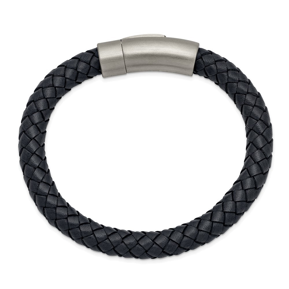 Chisel Stainless Steel Brushed Grey Braided Leather 8.25 inch Bracelet SRB2446-8.25