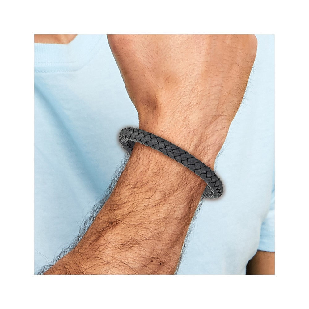 Chisel Stainless Steel Brushed Grey Braided Leather 8.25 inch Bracelet SRB2446-8.25