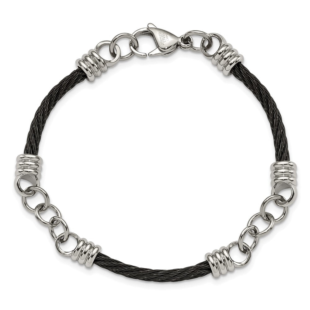 Chisel Stainless Steel Polished Black IP-plated Cable 9 inch Bracelet SRB249-9