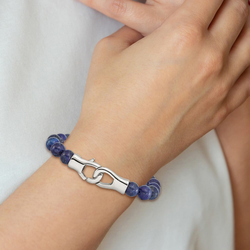 Chisel Stainless Steel Polished Genuine Lapis Beaded 9 inch Bracelet SRB2494-9