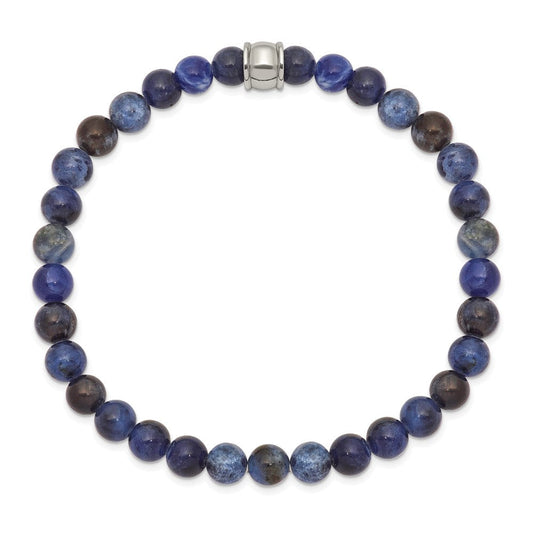 Chisel Stainless Steel Polished 6mm Blue Sodalite Beaded Stretch Bracelet SRB2520