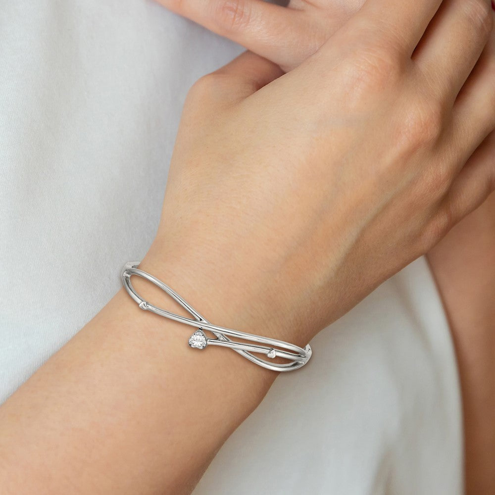 Chisel Stainless Steel Polished Heart CZ Hinged Bangle SRB2587