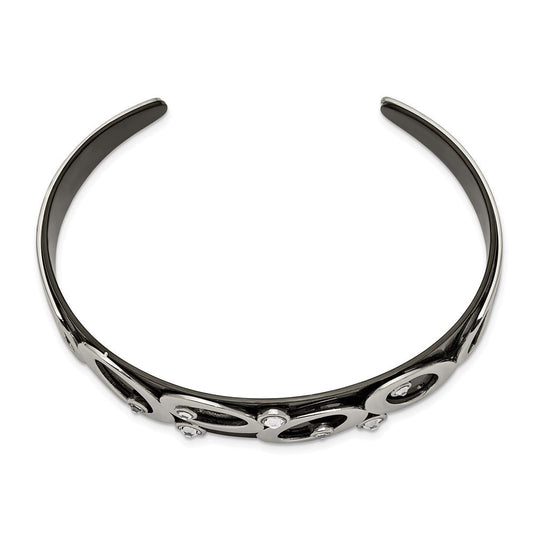 Chisel Stainless Steel Polished Black IP-plated with Crystals Cuff Bangle SRB2590