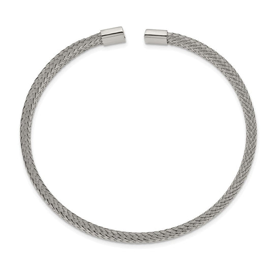 Chisel Stainless Steel Polished 6mm Mesh Wire Cuff Bangle SRB2598